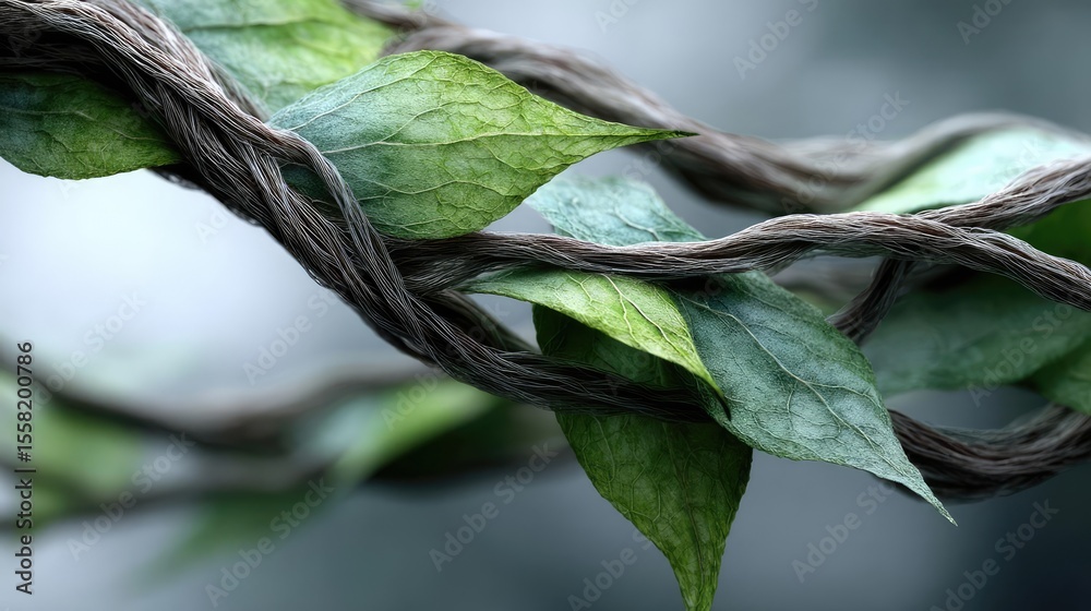 Obraz premium Mental health crisis in therapy and emotional balance concept. Close-up of intertwined vines and vibrant green leaves.