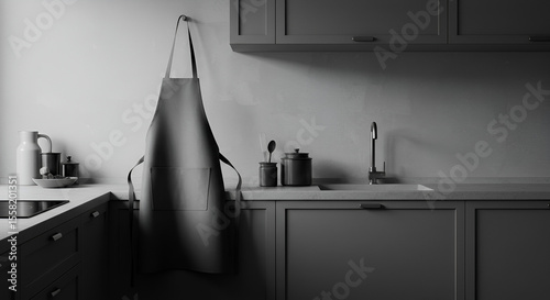 Gray kitchen interior with apron