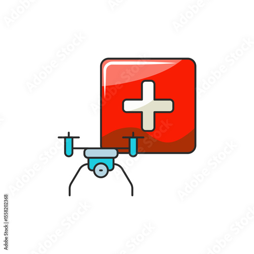 Emergency Drone Icon, Medical Delivery UAV Vector.