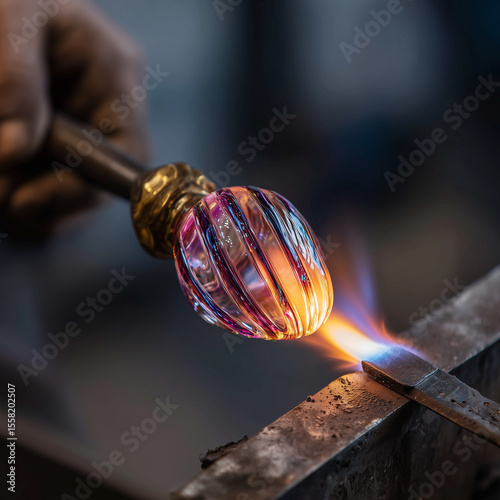blown glass piece being worked