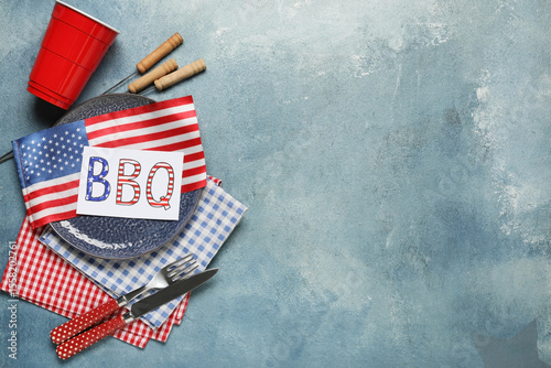 USA flag, card with word BB...