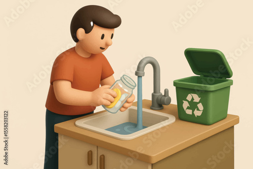 Flat vector showing a person placing a red heart into a jar, representing emotional saving, care, and mindfulness practice.
