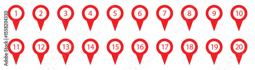Map pointer with numbers isolated on white background . Location pin icons with numbers . Vector illustration in eps 10.