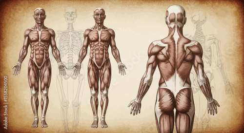 Detailed Illustration of Human Anatomy with Focus on Musculoskeletal Structure