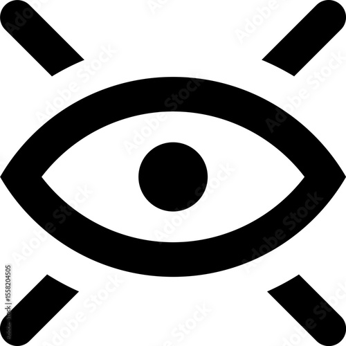 Eye with rays vision sight focus black vector icon