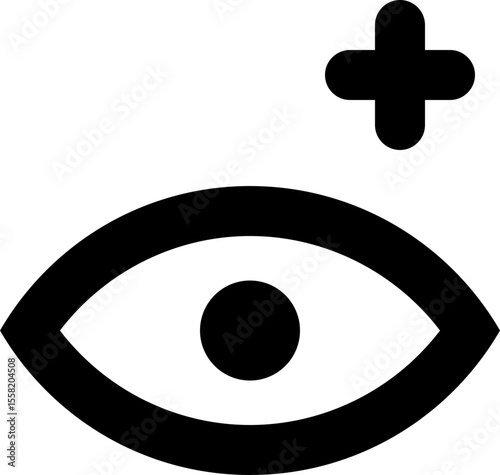 Eye with plus add view vision black vector icon