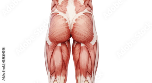 Illustration of Human Muscle Anatomy Focusing on the Posterior Thigh and Glutes