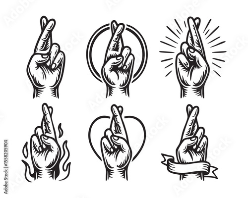 Crossed Fingers Hand Symbols