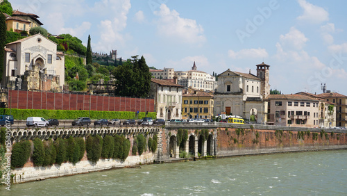Fototapeta Naklejka Na Ścianę i Meble -  Aerial view of Verona. View of the city from River Adige, Verona