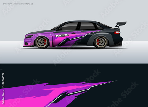 Car wrap design vector. Graphic abstract stripe racing background designs for wrap