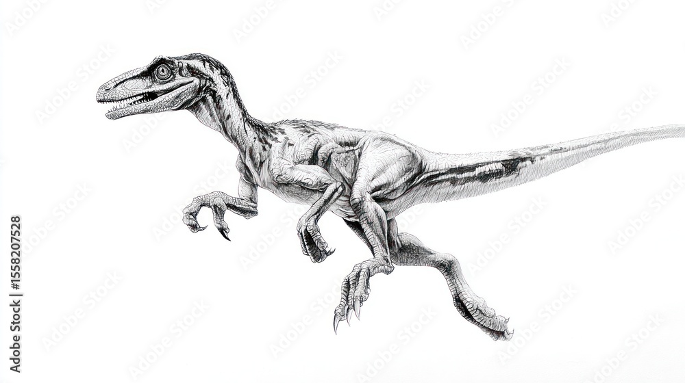 Fototapeta premium Monochrome illustration of a velociraptor