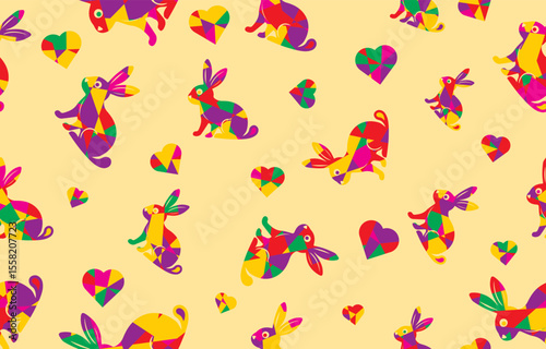 Colorful rabbit patterns digital art playful design vibrant background fun theme, seamless pattern