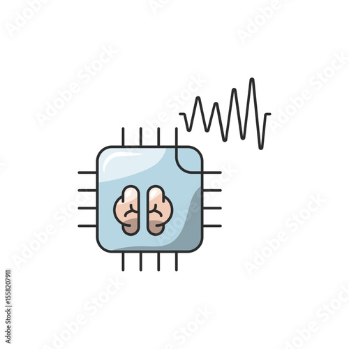 Mind Chip Icon, AI Brainwave Neural Interface Vector.