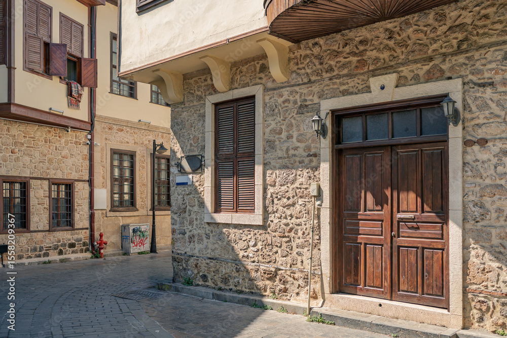 Fototapeta premium Old Ottoman houses in the narrow streets of Antalya Old Town Kaleici district