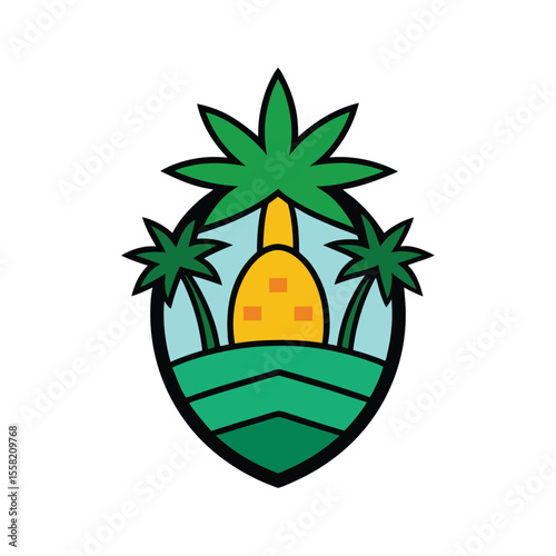 island vibes emblem with pineapple surfboard
