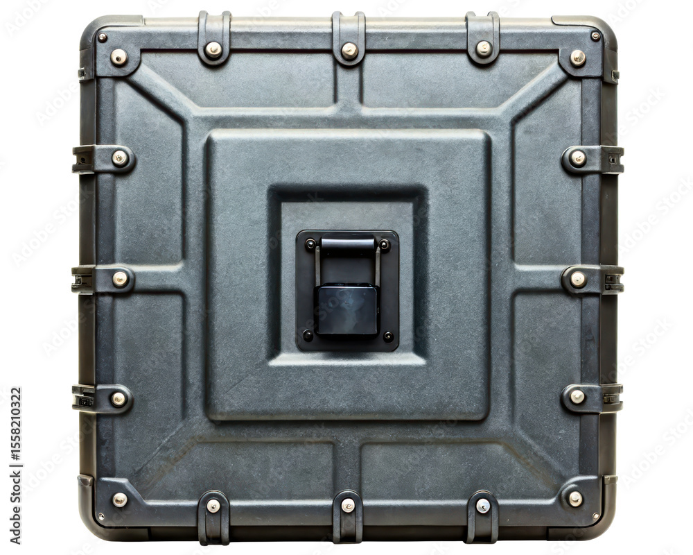 Fototapeta premium Heavy-duty black plastic equipment case with a padlock on a transparent background