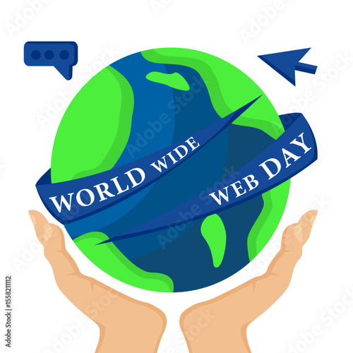 World Wide Web Day Illustration Featuring Earth and Digital Elements. Ideal for Tech Education Content, Social Media, and Internet Awareness Campaigns