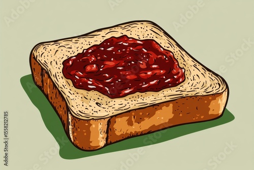Classic Slice of Bread with Rich Berry Jam Spread on Top, Highlighting a Simple and Delicious Snack or Breakfast Choice for Everyone to Enjoy