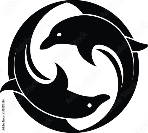 black and white geometric yin yang symbol, minimalist and abstract design, 3d render, highly detailed
