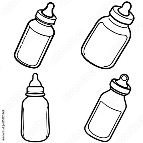 Baby Milk Bottle Coloring Book Page – Hand-Drawn Cartoon Illustration