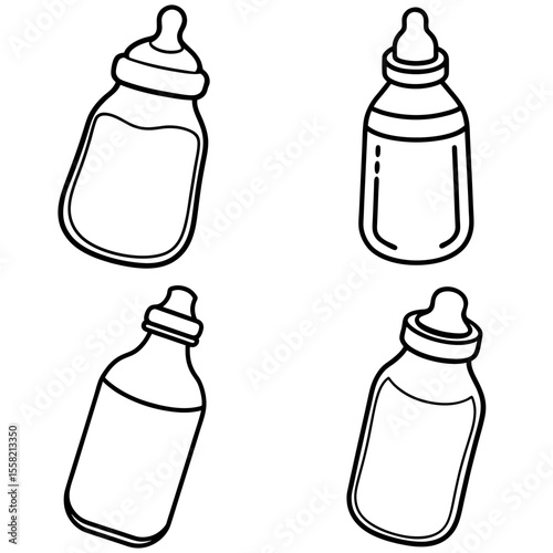 Baby Milk Bottle Coloring Book Page – Hand-Drawn Cartoon Illustration