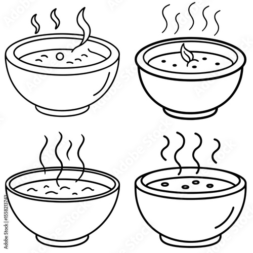 Cartoon Doodle of Hot Soup Coloring Book Page – Hand-Drawn Cozy Food Illustration