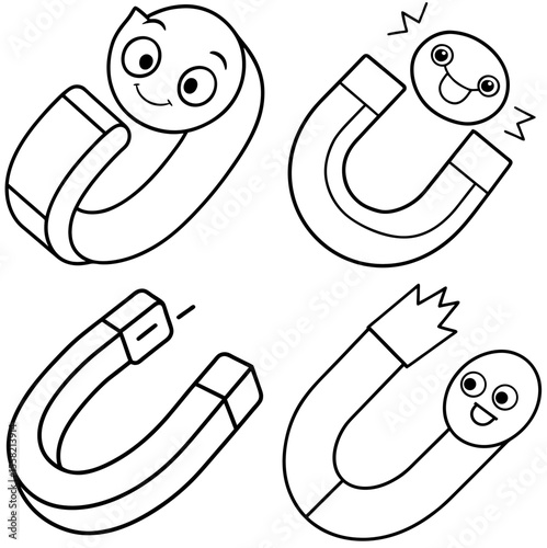 Cartoon Magnet Coloring Book Page – Hand-Drawn Doodle Magnetic Illustration