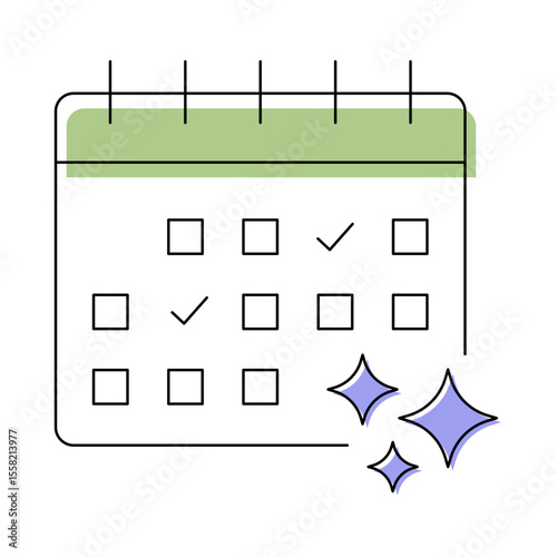 AI Scheduler Vector Icon. Calendar with Checkboxes. Automated Scheduling, Smart Calendar Management, AI-Powered Task Scheduling, Time Optimization Tools, Digital Calendar Solutions.