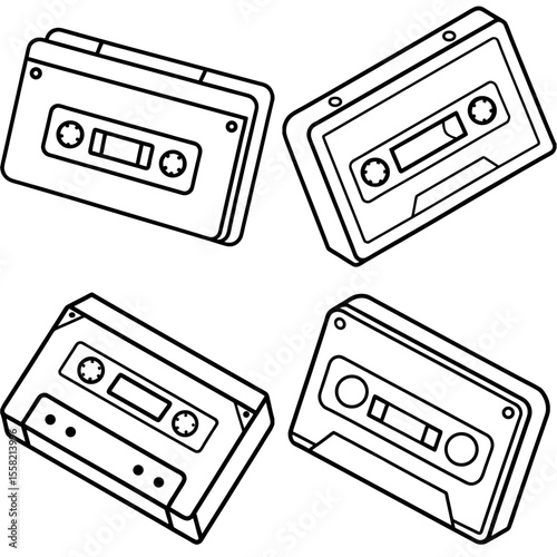 Cartoon Retro Cassette Tape Player Coloring Book Page – Hand-Drawn Vintage Music Illustration