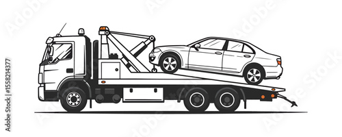 Tow Truck Carrying Car - Roadside Assistance Vector Illustration