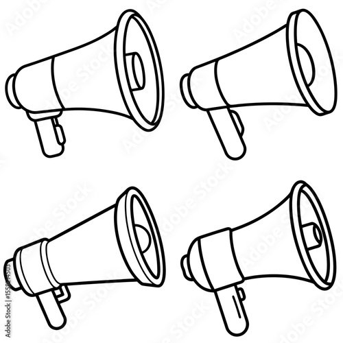 Flat Color Illustration of Loudhailer Icon – Coloring Book Style Megaphone