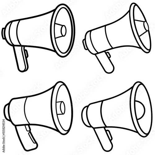 Flat Color Illustration of Loudhailer Icon – Coloring Book Style Megaphone
