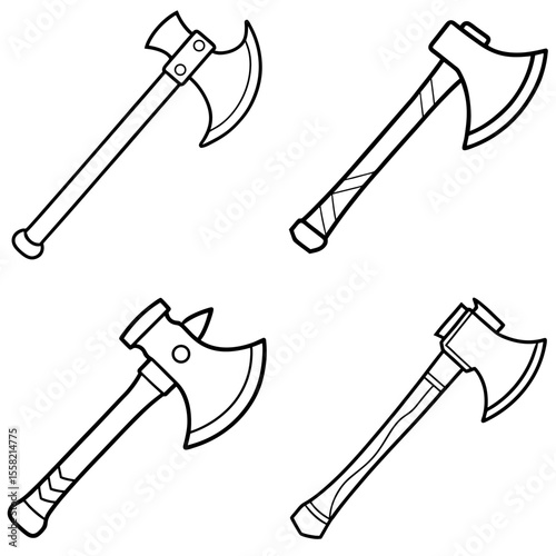 Hatchet Axe Coloring Book Page – Sharp Woodcutting Tool Line Art Illustration