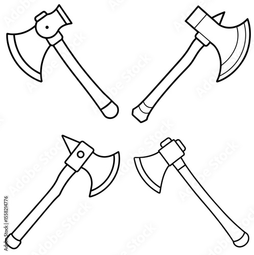 Hatchet Axe Coloring Book Page – Sharp Woodcutting Tool Line Art Illustration