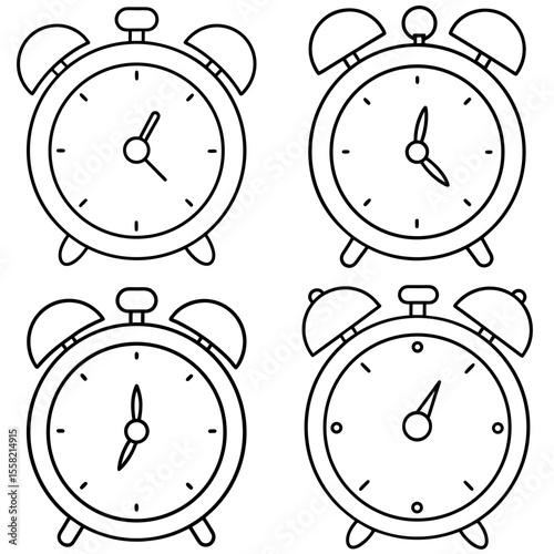 Line Drawing Cartoon Alarm Clock Coloring Book Page – Classic Timepiece Illustration