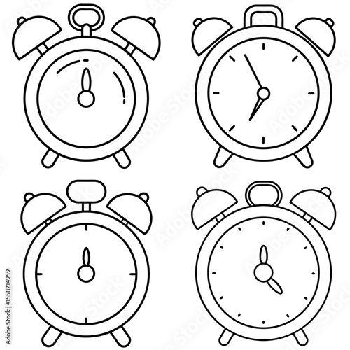 Line Drawing Cartoon Alarm Clock Coloring Book Page – Classic Timepiece Illustration