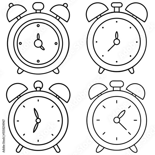Line Drawing Cartoon Alarm Clock Coloring Book Page – Classic Timepiece Illustration