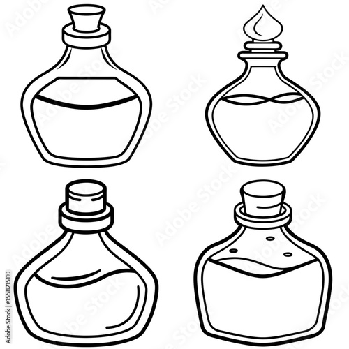 Line Drawing Cartoon Ink Bottle Coloring Book Page – Classic Writing Supply Illustration