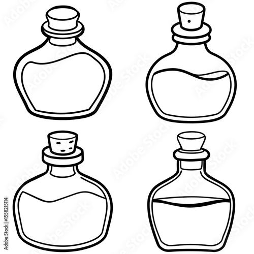 Line Drawing Cartoon Ink Bottle Coloring Book Page – Classic Writing Supply Illustration