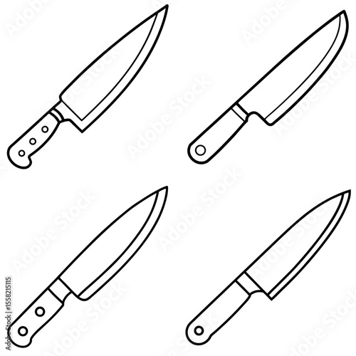 Line Drawing Cartoon Kitchen Knife Coloring Book Page – Cooking Tool Illustration for Kids
