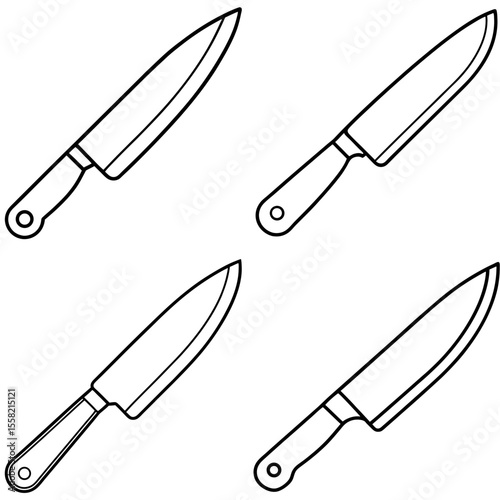 Line Drawing Cartoon Kitchen Knife Coloring Book Page – Cooking Tool Illustration for Kids