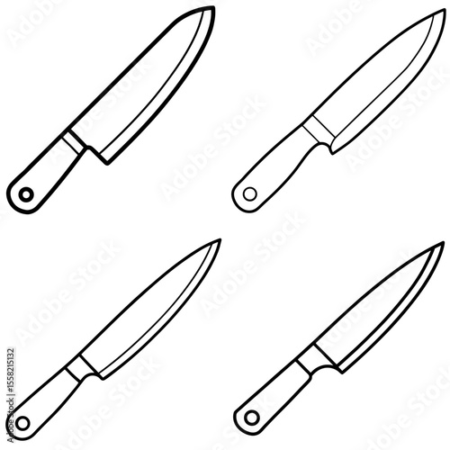 Line Drawing Cartoon Kitchen Knife Coloring Book Page – Cooking Tool Illustration for Kids