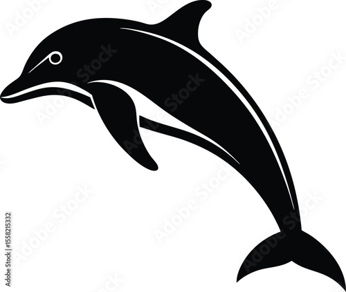 dolphin, black and white, minimalist, silhouette, simple, clean, sleek, stylized, illustrative, digital art
