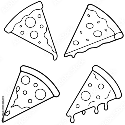 Pizza Slice Coloring Book Page Line Art Outline – Delicious Fast Food Illustration