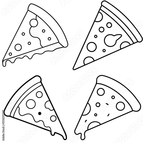Pizza Slice Coloring Book Page Line Art Outline – Delicious Fast Food Illustration