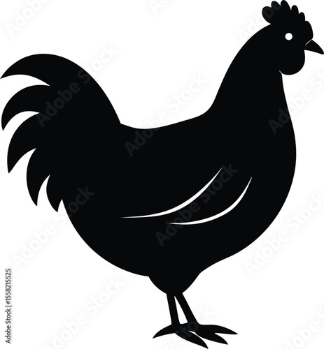 rooster, farm animal, silhouette, black and white, digital illustration, minimalist design
