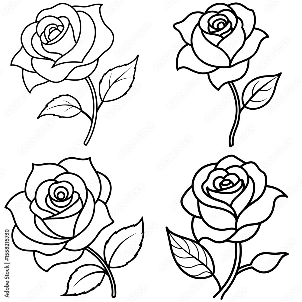custom made wallpaper toronto digitalRose Coloring Book Page – Elegant Floral Bloom Line Art Illustration for Kids