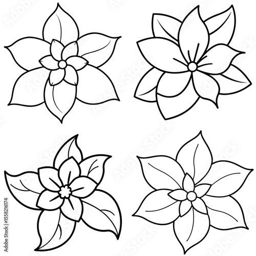 Simple Jasmine Flower Coloring Book Page – Elegant Fragrant Bloom Line Art Illustration