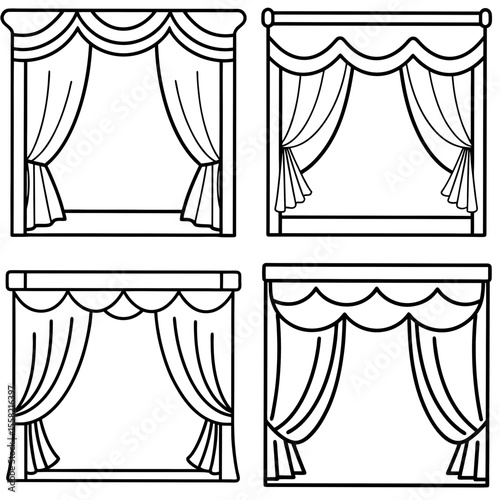 Stage Curtains Coloring Book Page Line Art Outline – Theater Drama Illustration for Kids