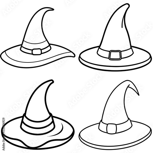 Gradient Line Drawing of a Cartoon Witch Hat – Magical Halloween Icon Illustration